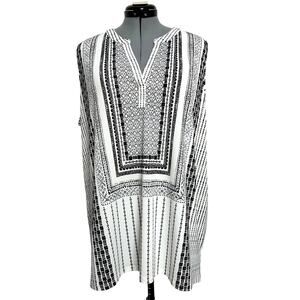Carolina Belle V-Neck Sleeveless Blouse Boho Geometric Print Top Sz: (No Tag)